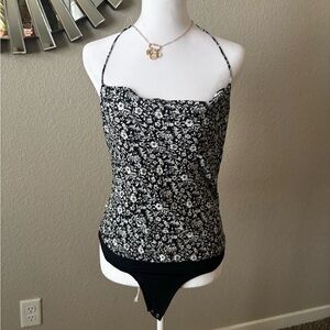 Abercrombie & Fitch Black and White Floral Slim Cami Bodysuit